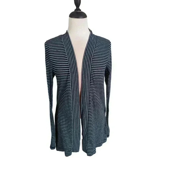 J. Crew Open Front Cardigan Navy and Light Blue Striped Women's Size Med - Picture 1 of 6